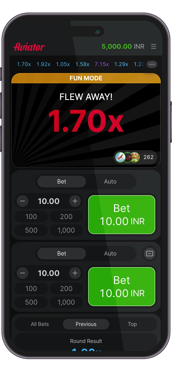 Outcome displayed after Aviator plane departure.